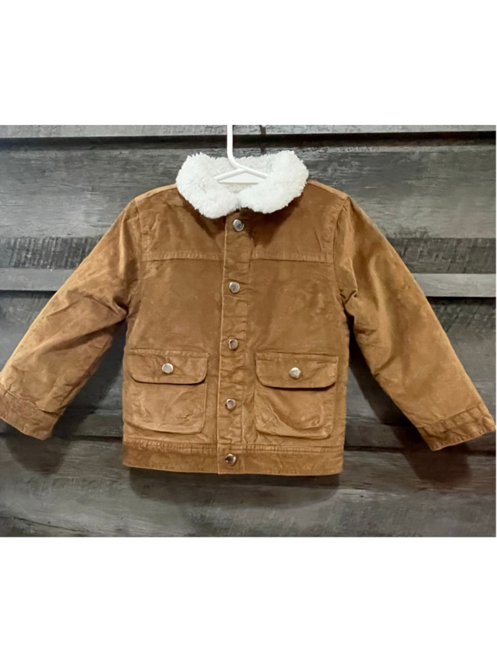 Tommy Bahama 3T Brown Corduroy Faux Shearling Fur Collar Trucker Jacket Coat